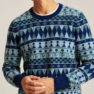 NWT $129 BONOBOS Wool Cards Poker Chess Game Night Blue Crew Neck Sweater XL